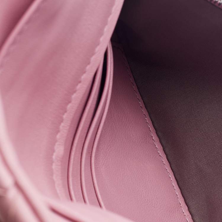 Pre Owned Bottega Veneta Light Pink Intreccaito Leather Olimpia Chain Shoulder Bag