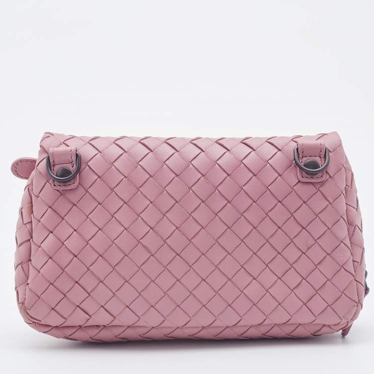 Pre Owned Bottega Veneta Light Pink Intreccaito Leather Olimpia Chain Shoulder Bag