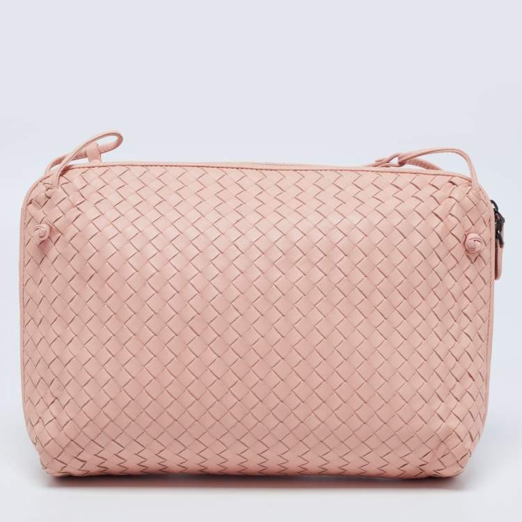 Pre Owned Bottega Veneta Pink Intrecciato Leather Large Nodini Crossbody Bag