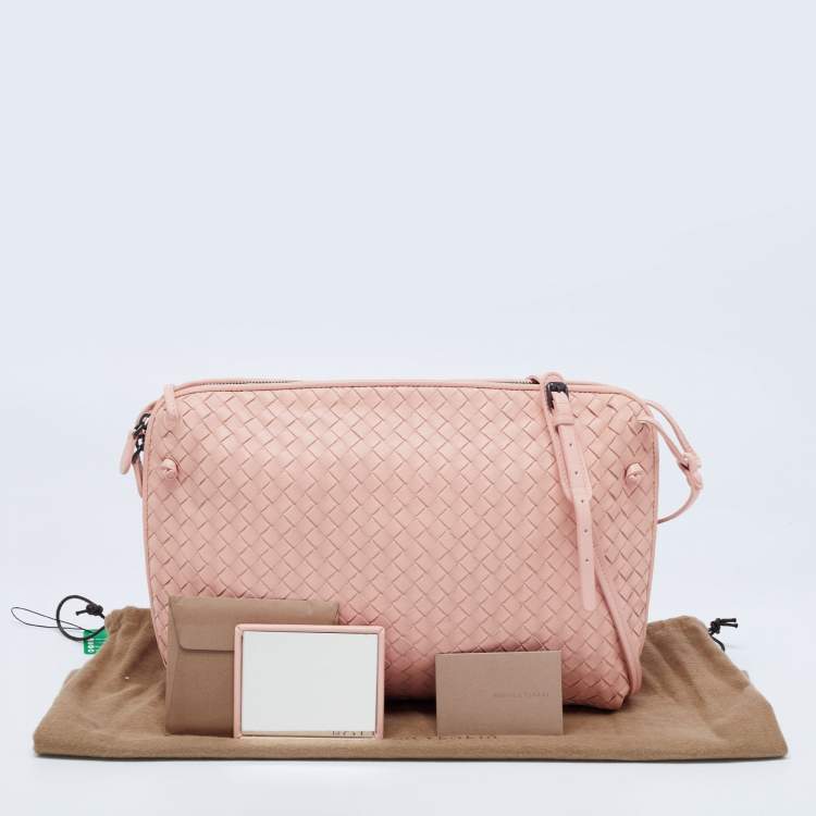 Pre Owned Bottega Veneta Pink Intrecciato Leather Large Nodini Crossbody Bag