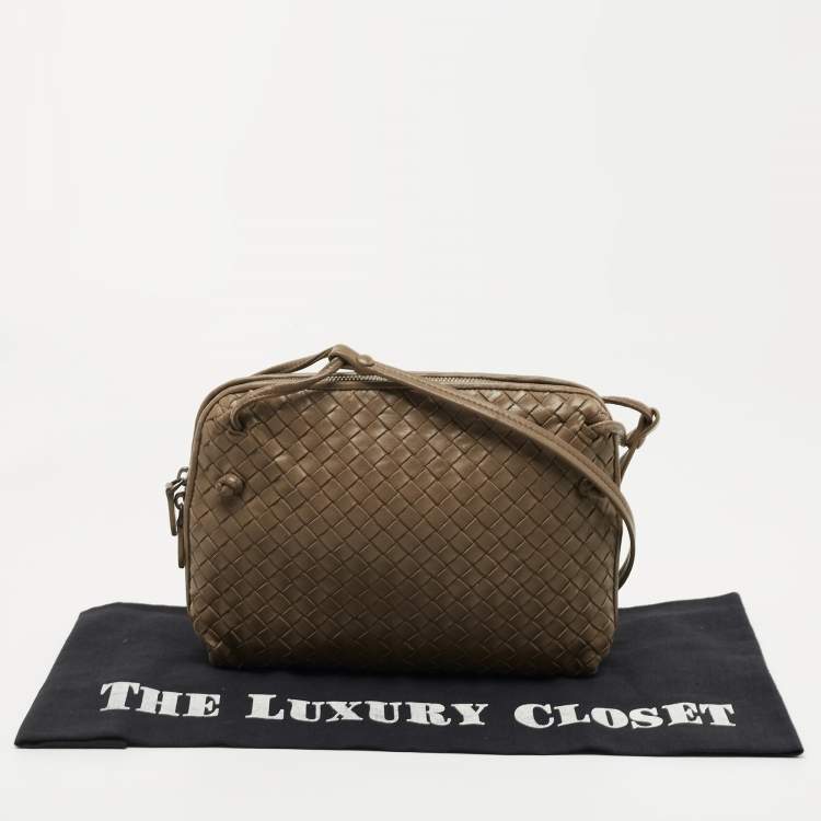 Pre Owned Bottega Veneta Dark Beige Intrecciato Leather Nodini Shoulder Bag