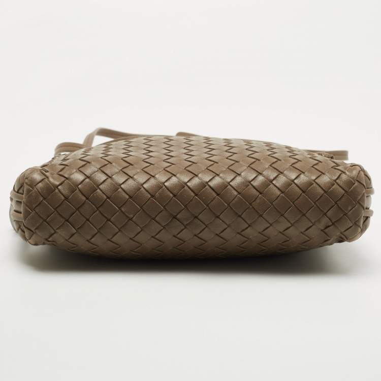 Pre Owned Bottega Veneta Dark Beige Intrecciato Leather Nodini Shoulder Bag