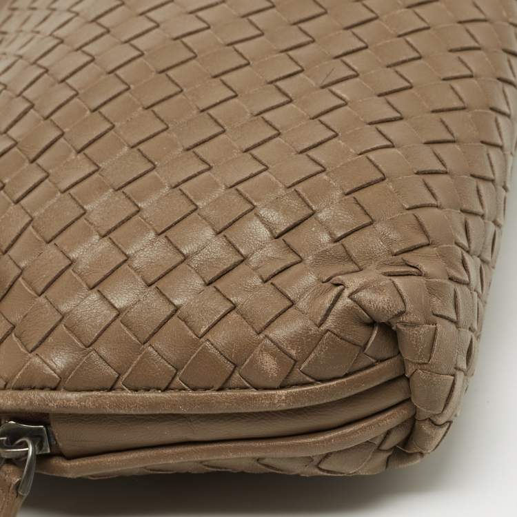 Pre Owned Bottega Veneta Dark Beige Intrecciato Leather Nodini Shoulder Bag