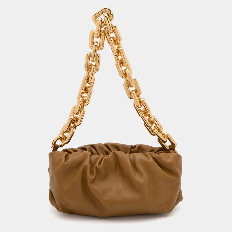 Pre Owned Bottega Veneta Brown Leather Chain Pouch Shoulder Bag