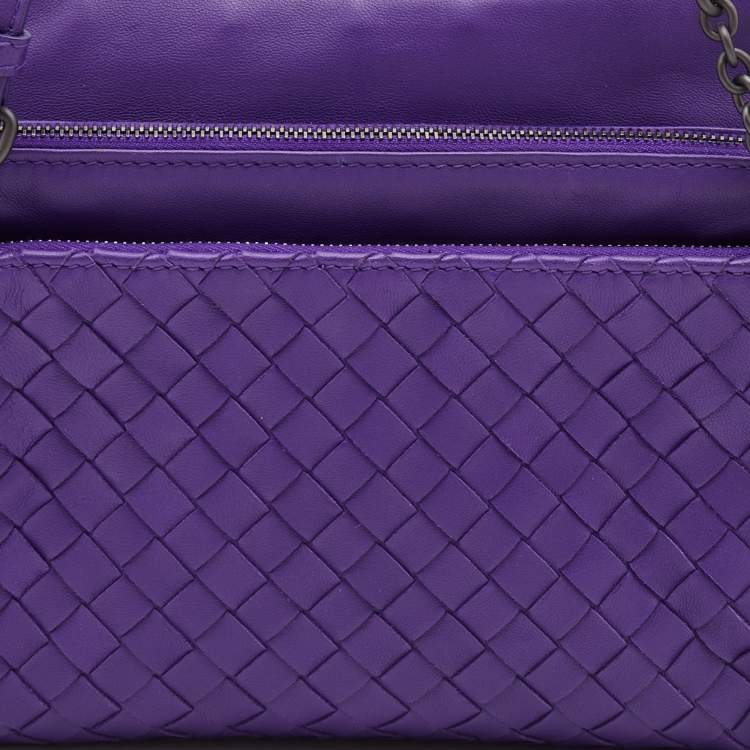 Pre Owned Bottega Veneta Purple Intrecciato Leather Shoulder Bag