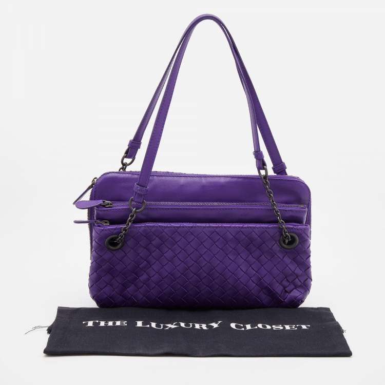 Pre Owned Bottega Veneta Purple Intrecciato Leather Shoulder Bag