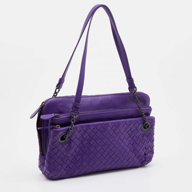 Pre Owned Bottega Veneta Purple Intrecciato Leather Shoulder Bag