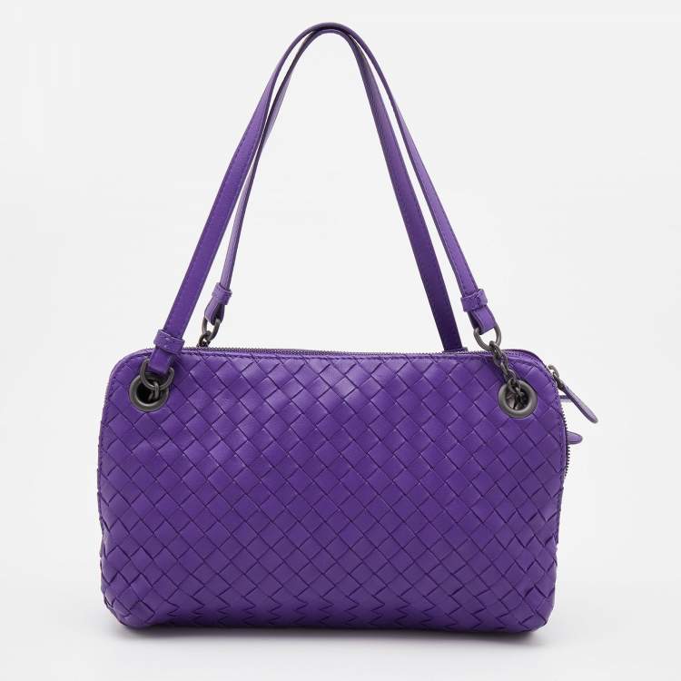 Pre Owned Bottega Veneta Purple Intrecciato Leather Shoulder Bag