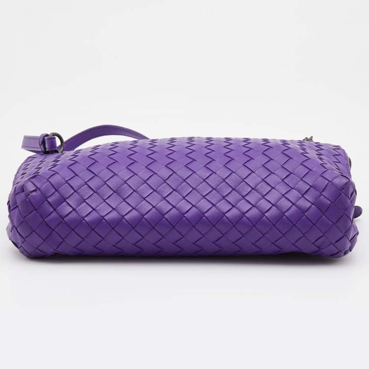 Pre Owned Bottega Veneta Purple Intrecciato Leather Shoulder Bag