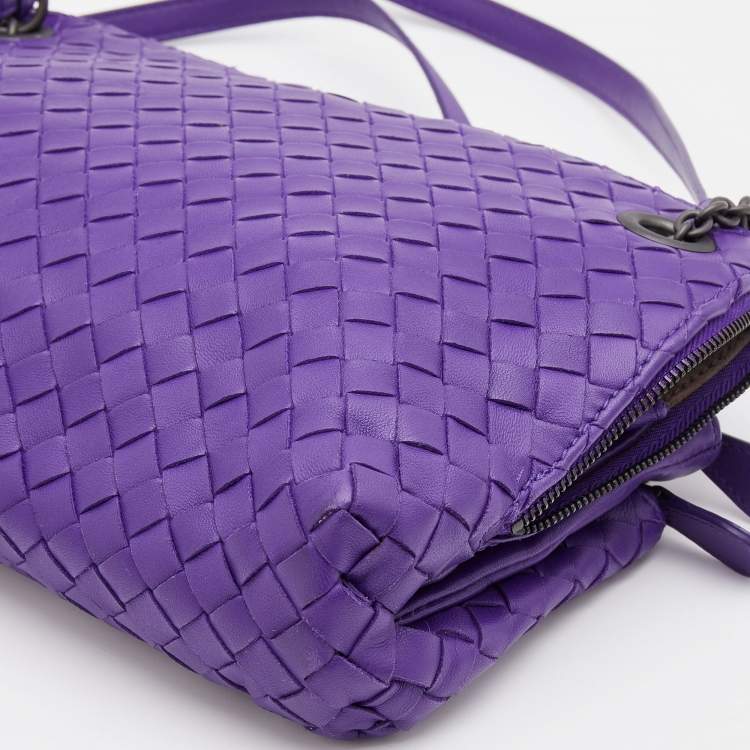 Pre Owned Bottega Veneta Purple Intrecciato Leather Shoulder Bag