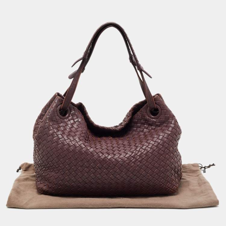 Pre Owned Bottega Veneta Burgundy Intrecciato Leather Bella Tote