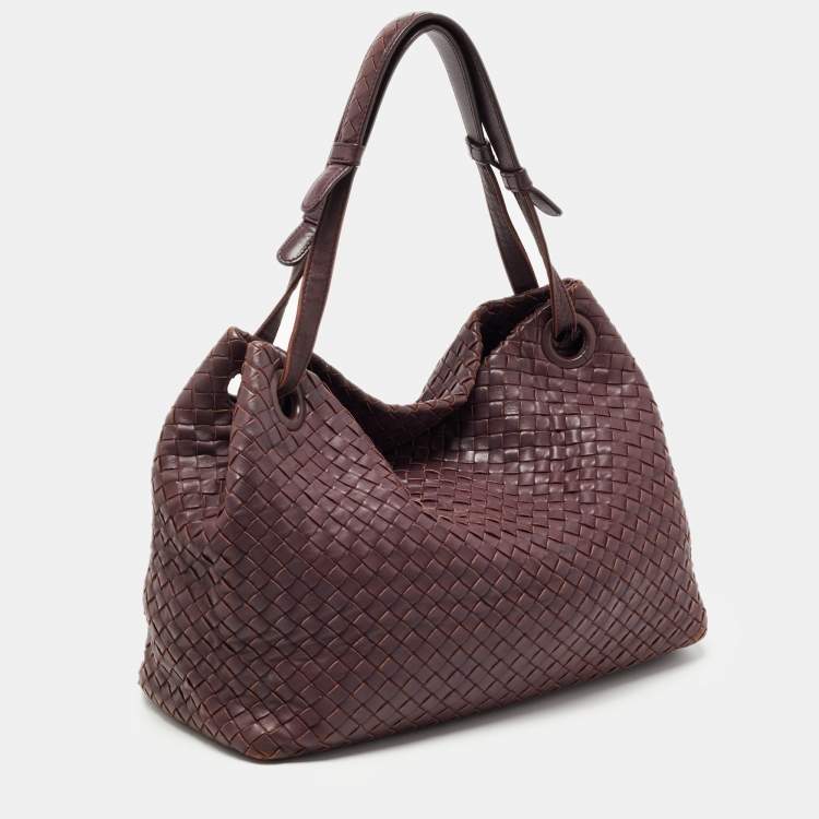 Pre Owned Bottega Veneta Burgundy Intrecciato Leather Bella Tote