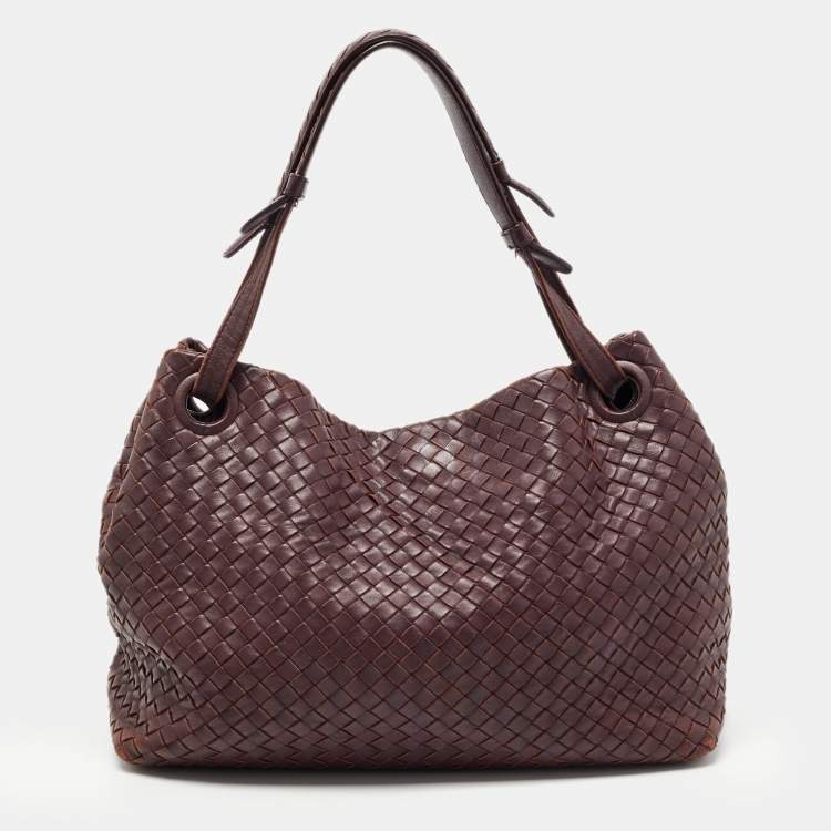 Pre Owned Bottega Veneta Burgundy Intrecciato Leather Bella Tote