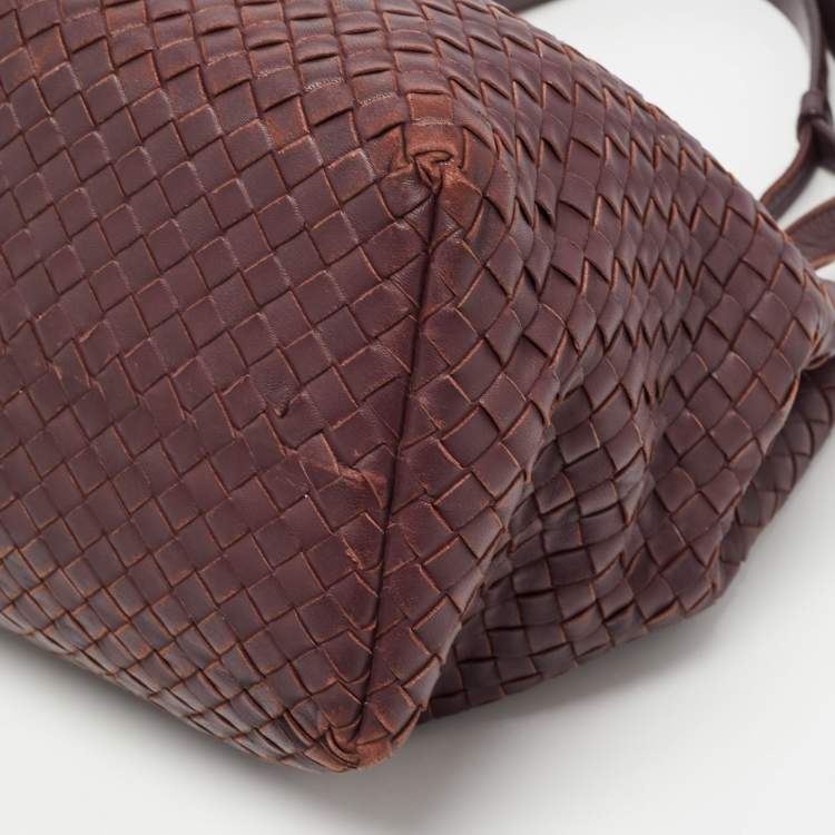 Pre Owned Bottega Veneta Burgundy Intrecciato Leather Bella Tote