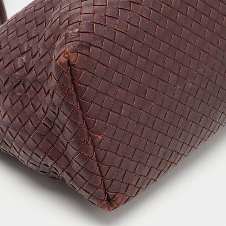 Pre Owned Bottega Veneta Burgundy Intrecciato Leather Bella Tote