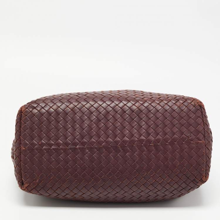 Pre Owned Bottega Veneta Burgundy Intrecciato Leather Bella Tote