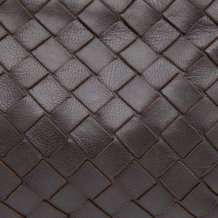 Pre Owned Bottega Veneta Dark Brown Intrecciato Leather Zip Pouch