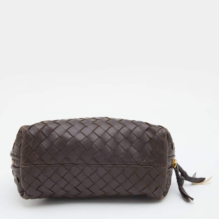 Pre Owned Bottega Veneta Dark Brown Intrecciato Leather Zip Pouch