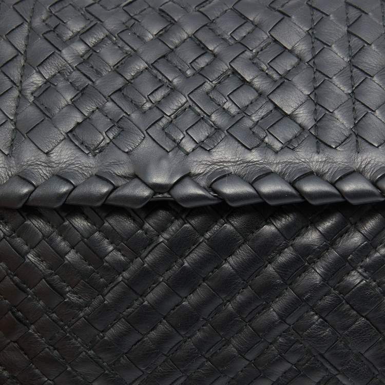 Pre Owned Bottega Veneta Black Intrecciato Leather Olimpia Flap Shoulder Bag