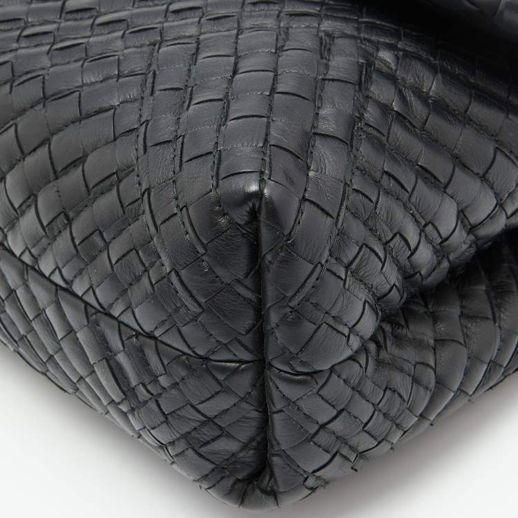 Pre Owned Bottega Veneta Black Intrecciato Leather Olimpia Flap Shoulder Bag