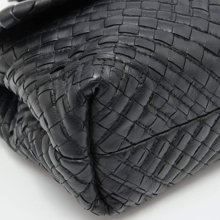 Pre Owned Bottega Veneta Black Intrecciato Leather Olimpia Flap Shoulder Bag