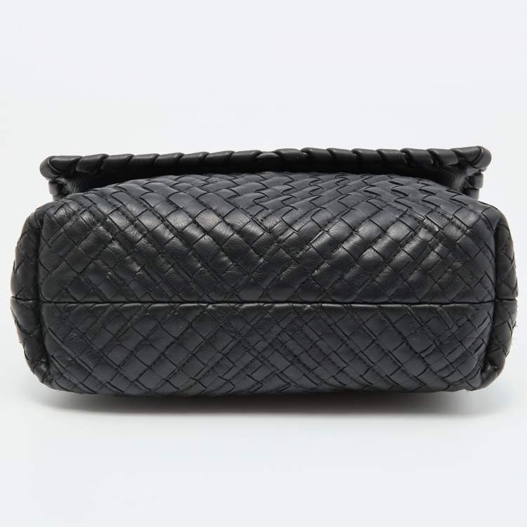 Pre Owned Bottega Veneta Black Intrecciato Leather Olimpia Flap Shoulder Bag