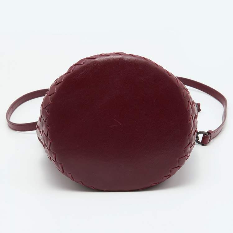 Pre Owned Bottega Veneta Burgundy Intrecciato Leather Bucket Bag