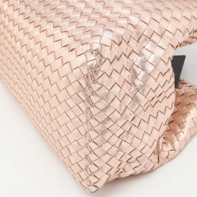 Pre Owned Bottega Veneta Metallic Rose Gold Intrecciato Leather Cesta Tote