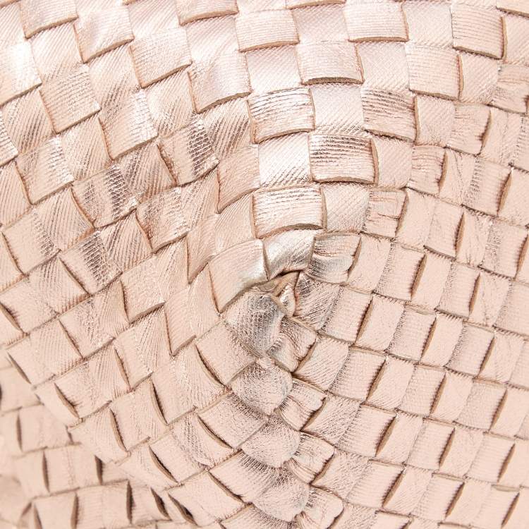 Pre Owned Bottega Veneta Metallic Rose Gold Intrecciato Leather Cesta Tote
