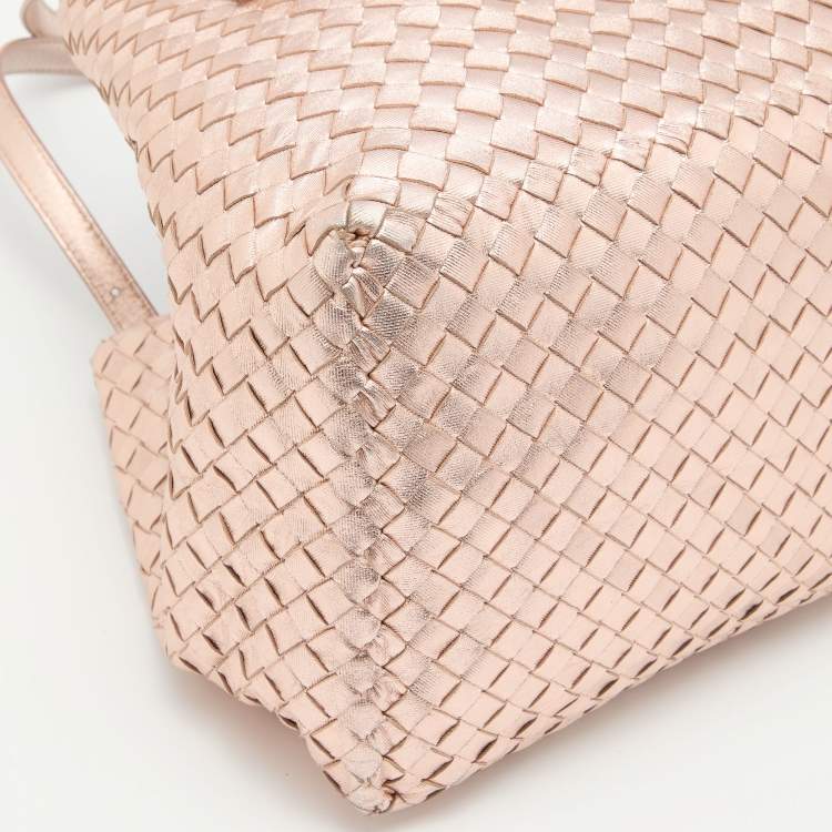 Pre Owned Bottega Veneta Metallic Rose Gold Intrecciato Leather Cesta Tote