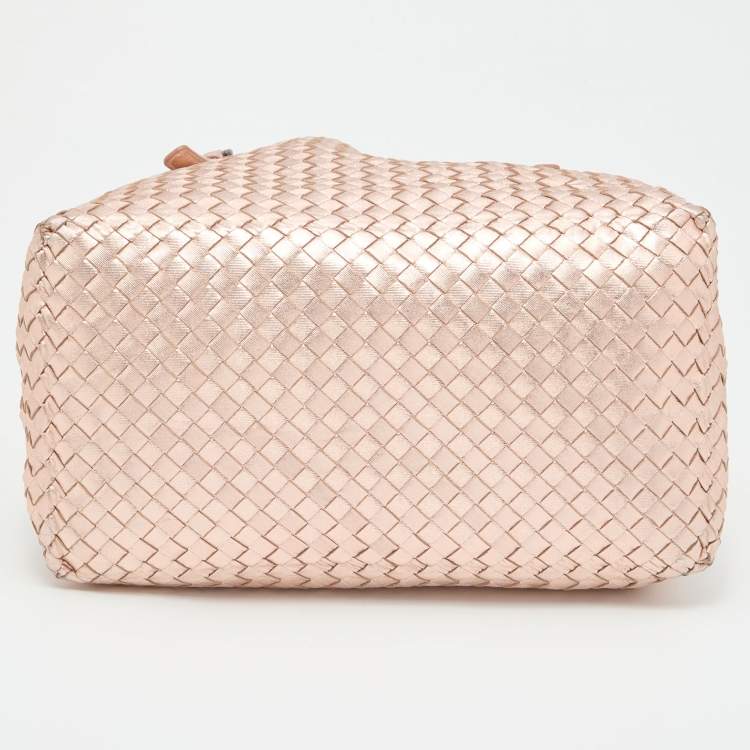 Pre Owned Bottega Veneta Metallic Rose Gold Intrecciato Leather Cesta Tote