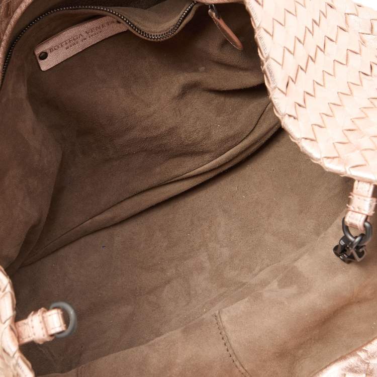 Pre Owned Bottega Veneta Metallic Rose Gold Intrecciato Leather Cesta Tote