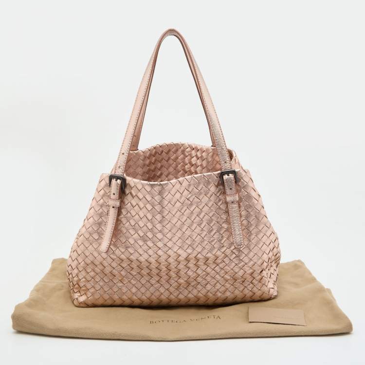 Pre Owned Bottega Veneta Metallic Rose Gold Intrecciato Leather Cesta Tote