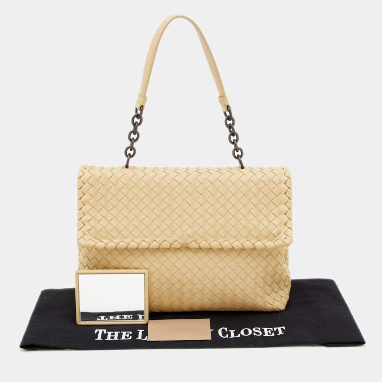 Pre Owned Bottega Veneta Cream Intrecciato Leather Olimpia Top Handle Bag