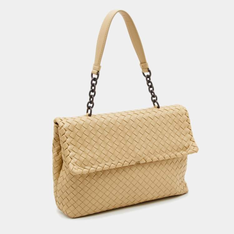 Pre Owned Bottega Veneta Cream Intrecciato Leather Olimpia Top Handle Bag