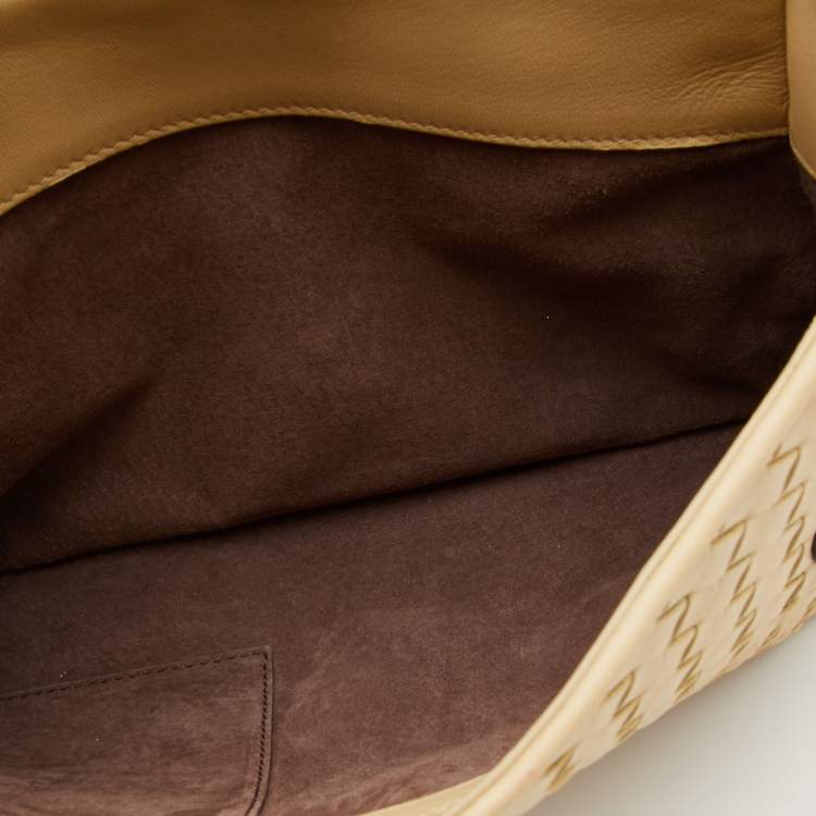 Pre Owned Bottega Veneta Cream Intrecciato Leather Olimpia Top Handle Bag