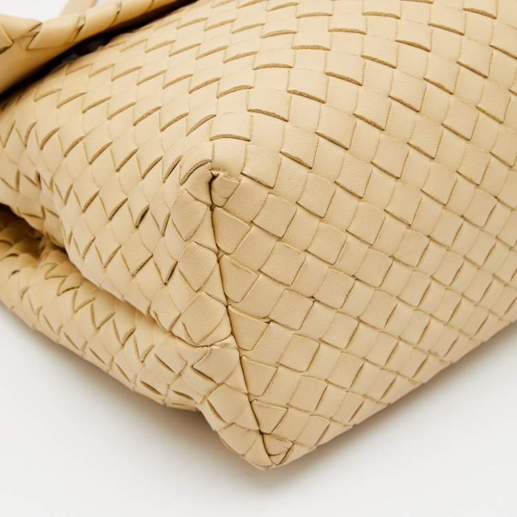 Pre Owned Bottega Veneta Cream Intrecciato Leather Olimpia Top Handle Bag