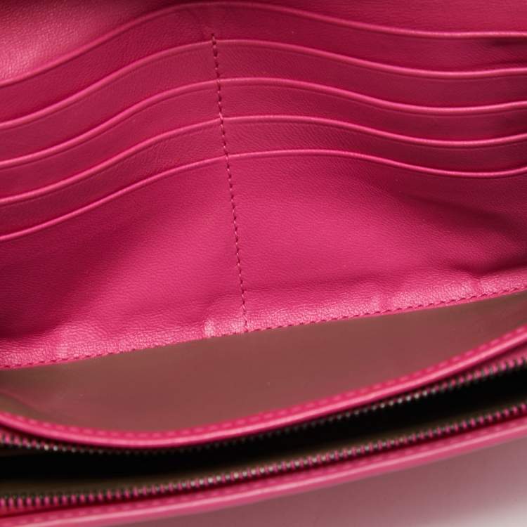 Pre Owned Bottega Veneta Pink Intrecciato Leather Flap Zip Around Wallet