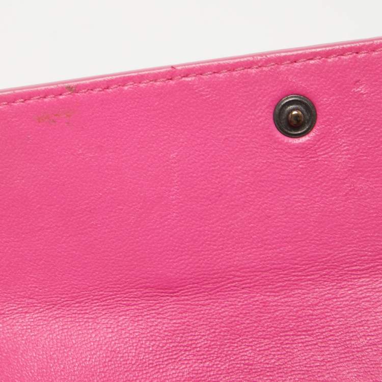 Pre Owned Bottega Veneta Pink Intrecciato Leather Flap Zip Around Wallet