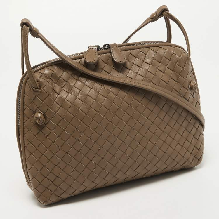 Pre Owned Bottega Veneta Beige Intrecciato Leather Nodini Crossbody Bag