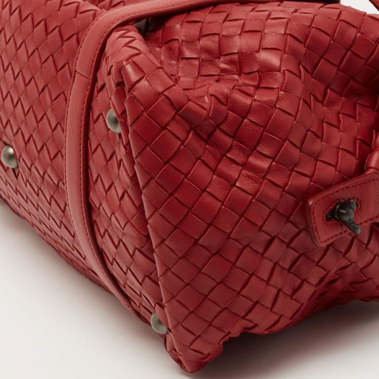 Pre Owned Bottega Veneta Red Intrecciato Leather Montaigne Satchel