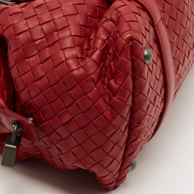 Pre Owned Bottega Veneta Red Intrecciato Leather Montaigne Satchel