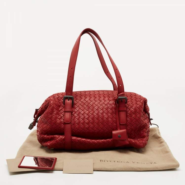 Pre Owned Bottega Veneta Red Intrecciato Leather Montaigne Satchel