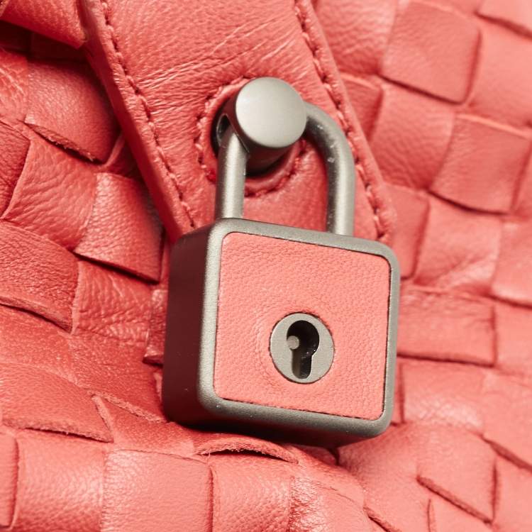 Pre Owned Bottega Veneta Red Intrecciato Leather Montaigne Satchel