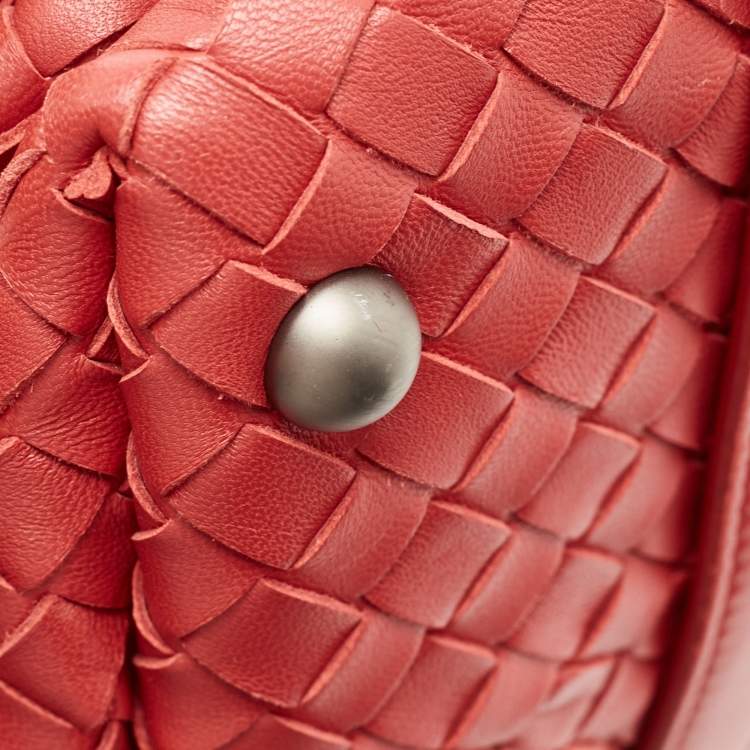 Pre Owned Bottega Veneta Red Intrecciato Leather Montaigne Satchel