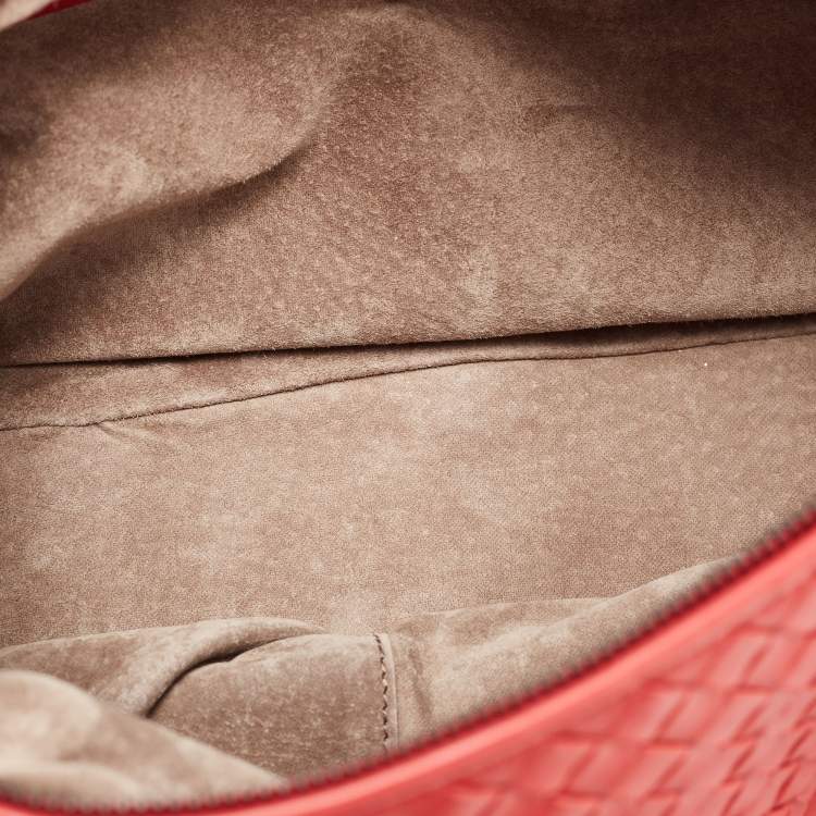 Pre Owned Bottega Veneta Red Intrecciato Leather Montaigne Satchel