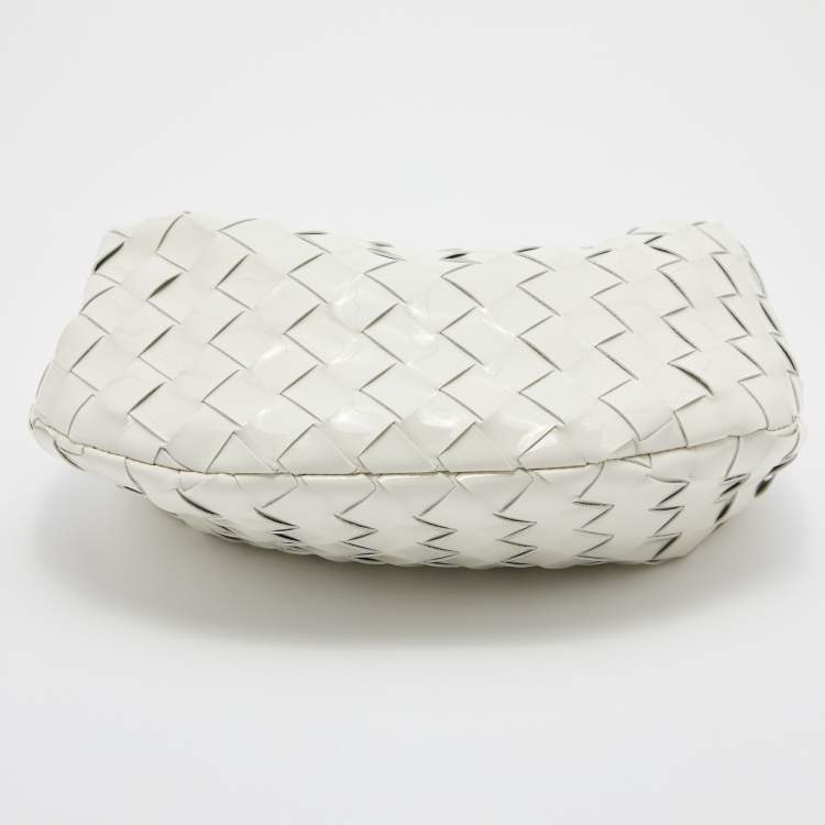 Pre Owned Bottega Veneta White Intrecciato Patent Leather Mini Jodie Hobo