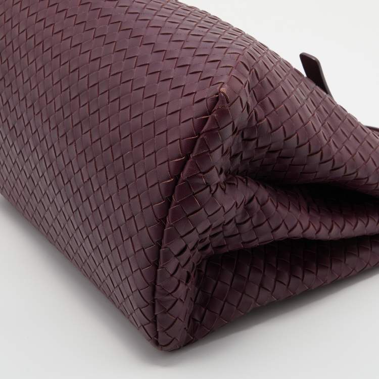 Pre Owned Bottega Veneta Plum Purple Intrecciato Leather Roma Tote