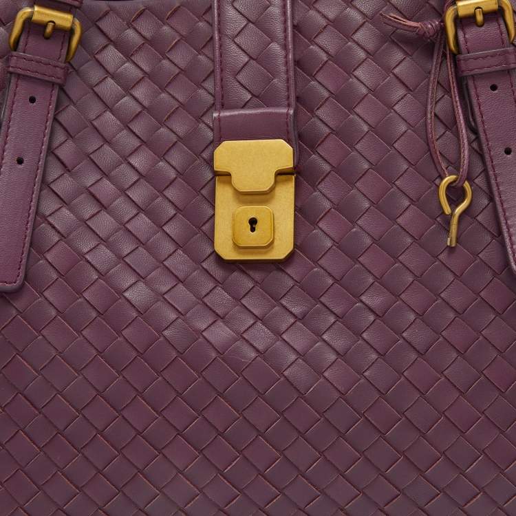 Pre Owned Bottega Veneta Plum Purple Intrecciato Leather Roma Tote