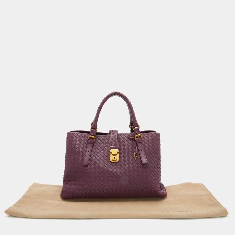 Pre Owned Bottega Veneta Plum Purple Intrecciato Leather Roma Tote